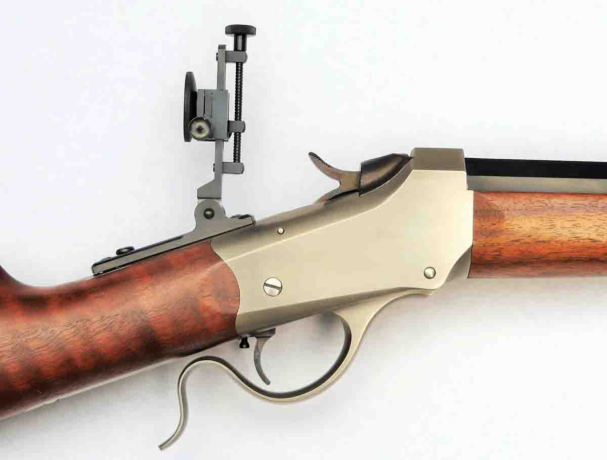 This Low Wall in .44-40 shows the French Grey finish on the receiver.